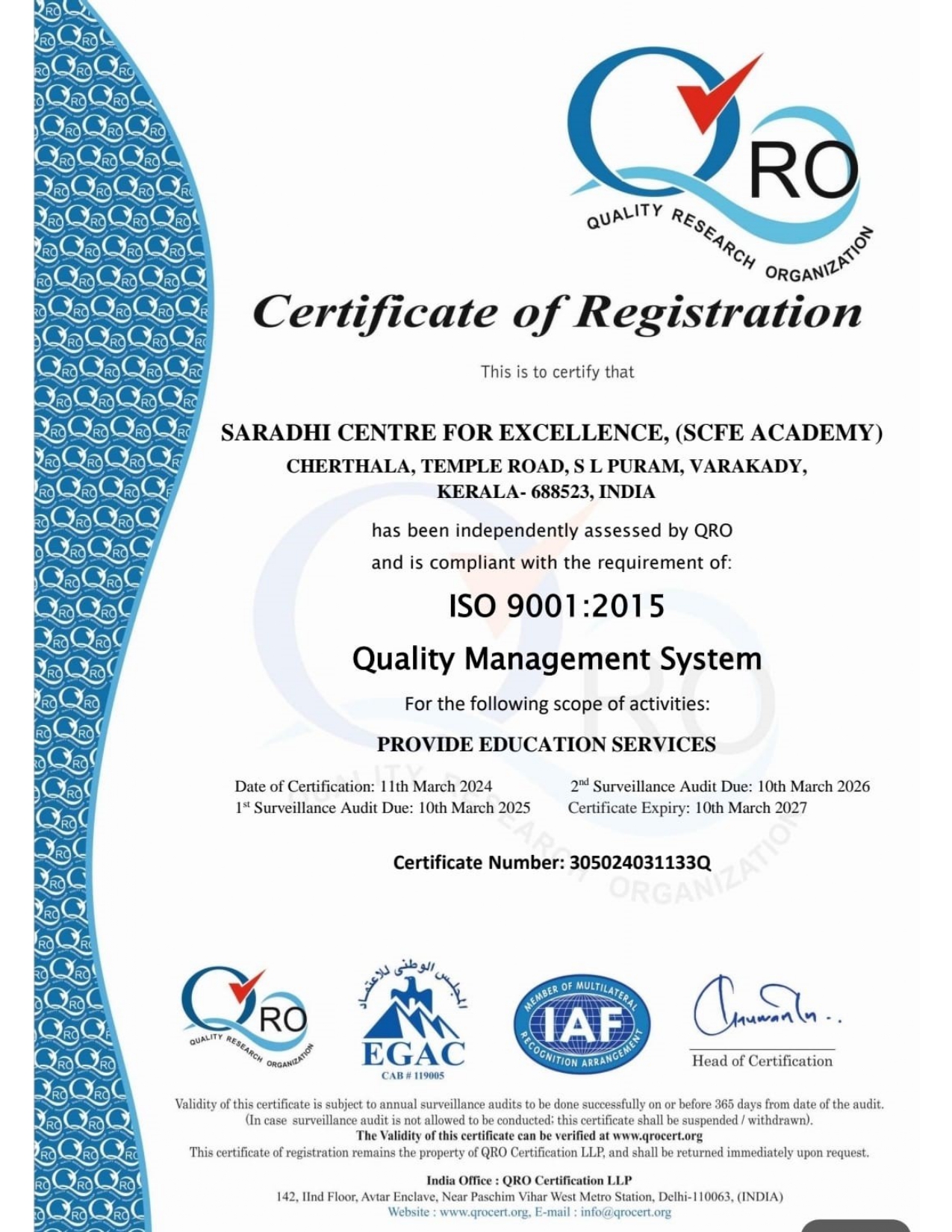 ISO 9001:2015 Certification — Quality Research Organization (QRO)